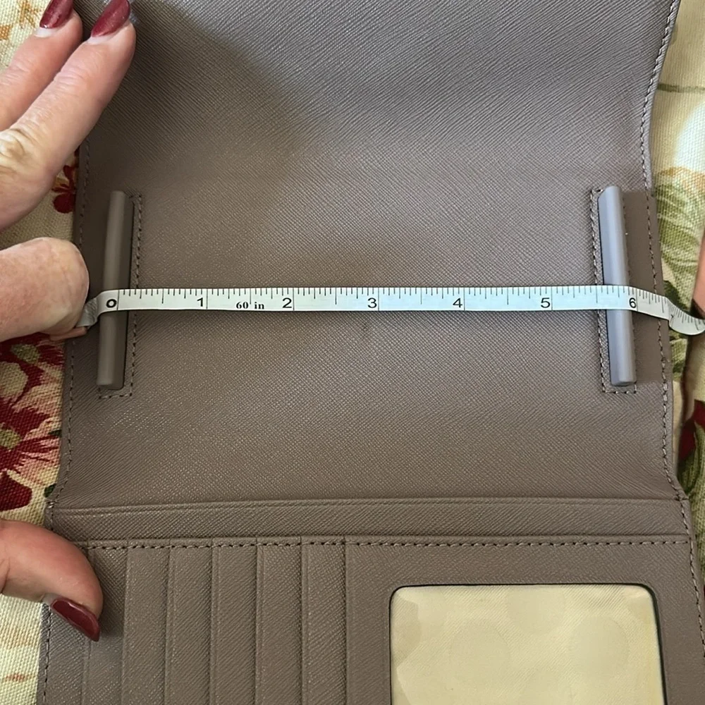 kate spade ♠️ NEW YORK Taupe Saffiano Leather Tri-Fold Cellphone Wallet